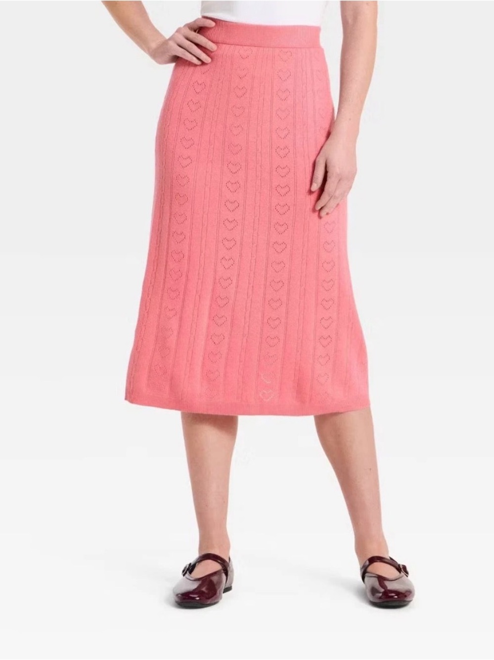 A New Day Women's Valentine's Pointelle Heart Sweater Skirt Pink Size XS
